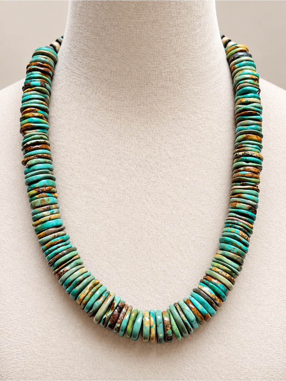 Native American Navajo Royston Turquoise Disc Bead Necklace 20” NWT